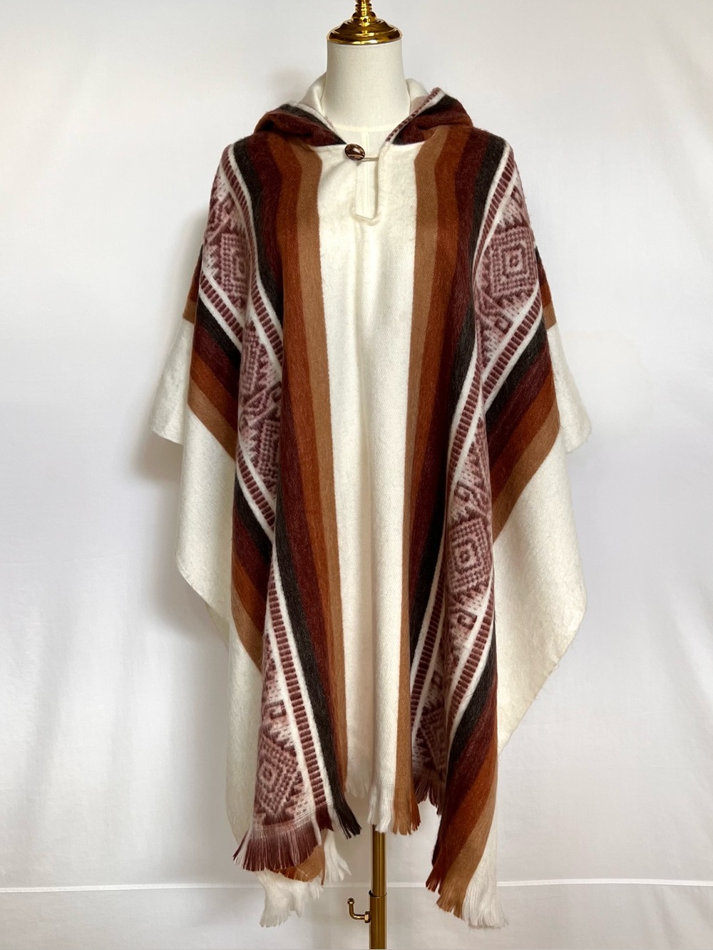 Handwoven Alpaca Hooded Poncho Unisex Tribal Boho Cape